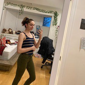 green zara jeans (o shit that rhymes lol) CUTE ZIPPER on legs too!